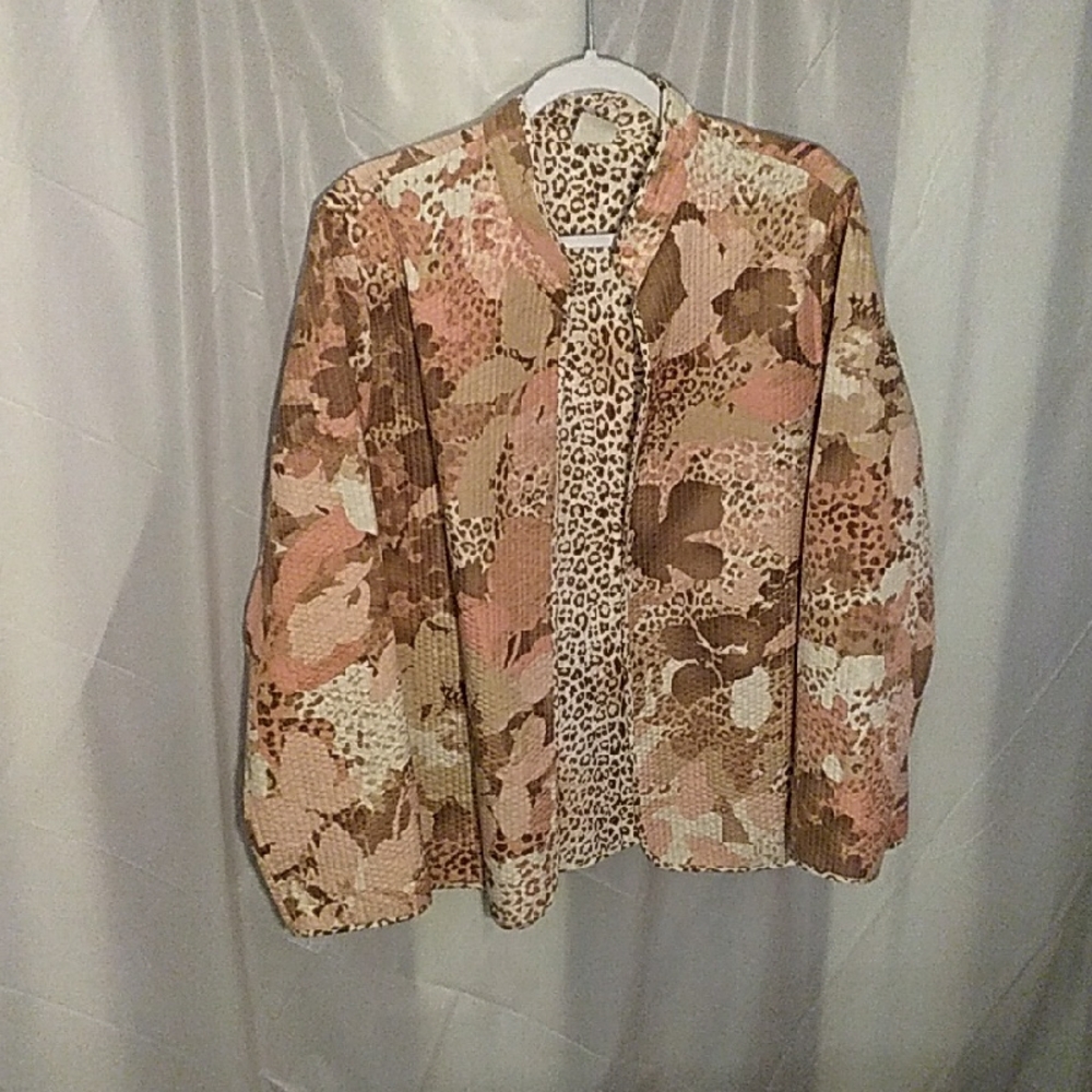 Alfred Dunner Floral Print Jacket in Pink and Brown